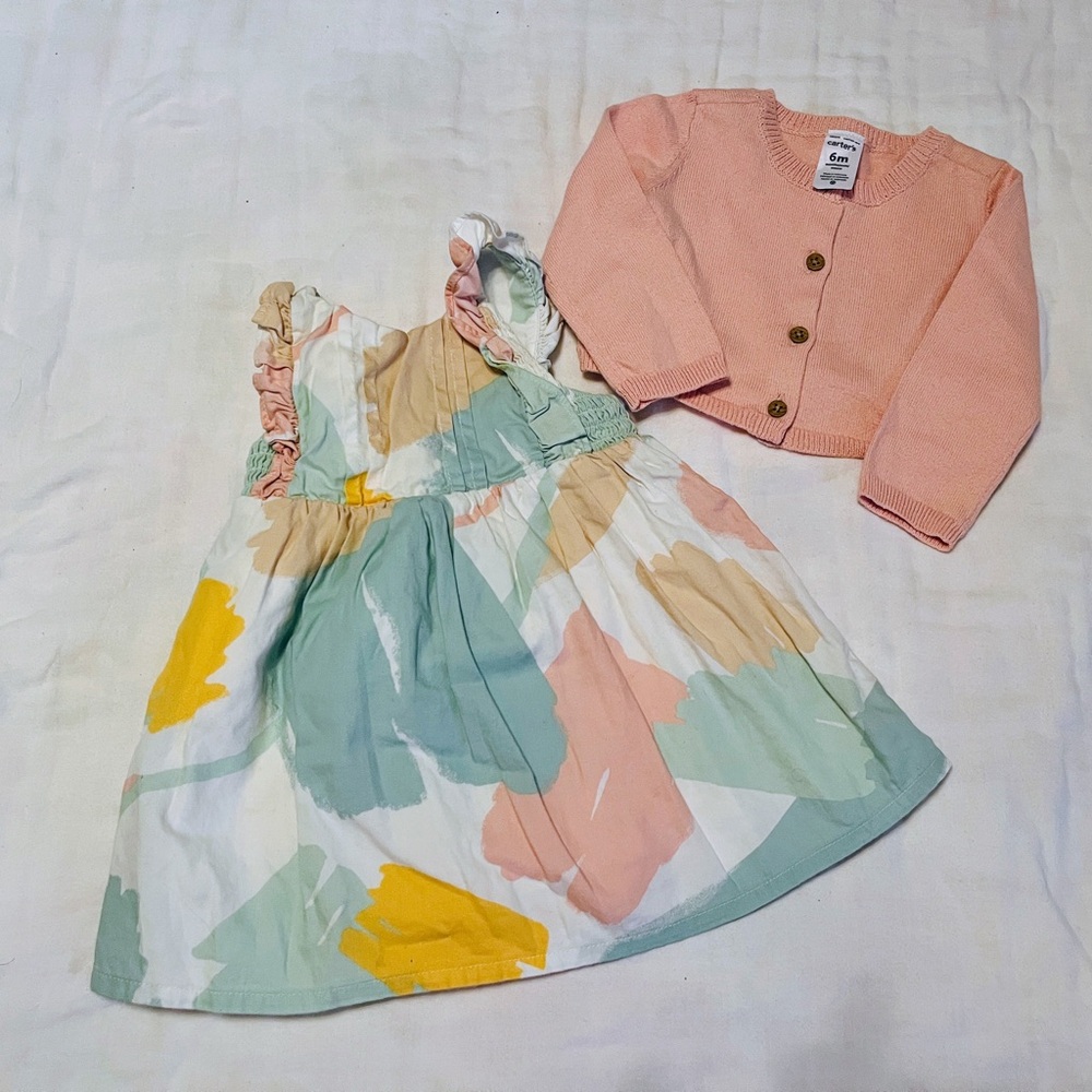 Colorful Spring Baby Dress with Cardigan